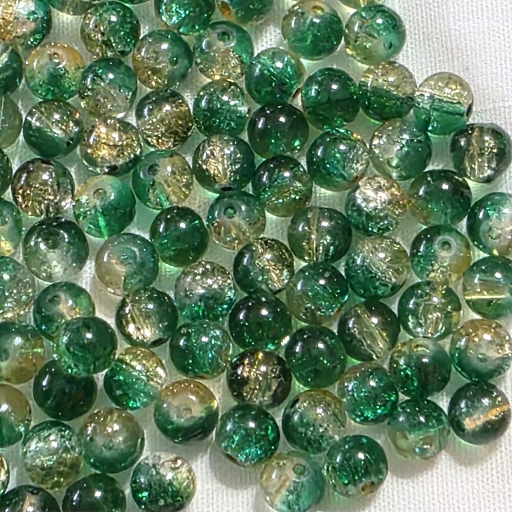 Green Crackle Glass Beads Gold Foil Round Spacer Beads 8mm Jewelry Making Lot